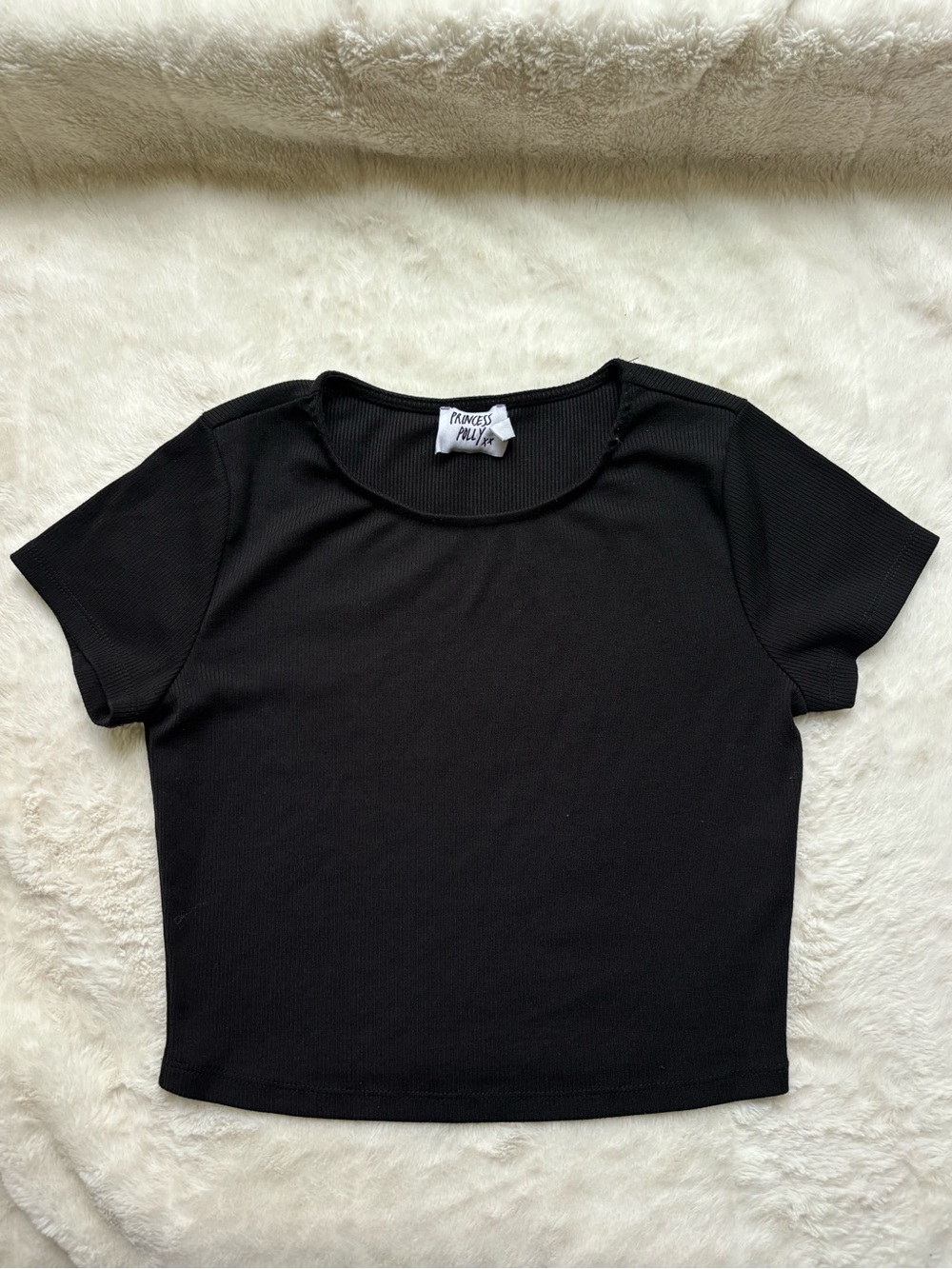Princess Polly Black Ribbed Short Sleeve Crop Top